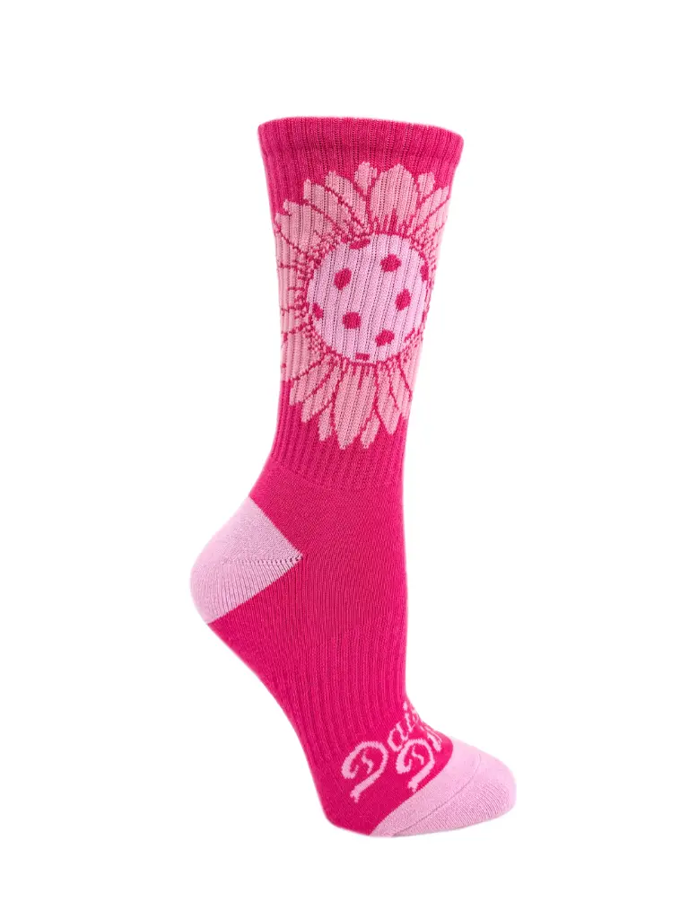 Daisy Dink Women's Pink Pickleball Crew Socks | Fun Athletic Sock with Daisy Graphic | Cushioned, Sizes 6-9/9-13