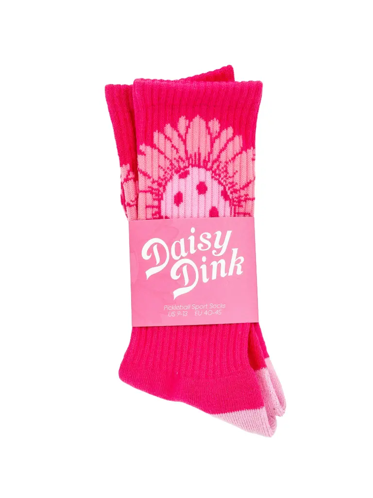 Daisy Dink Women's Pickleball Socks | Cute Pink Daisy Graphic Athletic Crew Sock