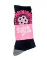 Daisy Dink Women's Black Pickleball Crew Socks | Athletic Sock with Pink Daisy Graphic | Cushioned